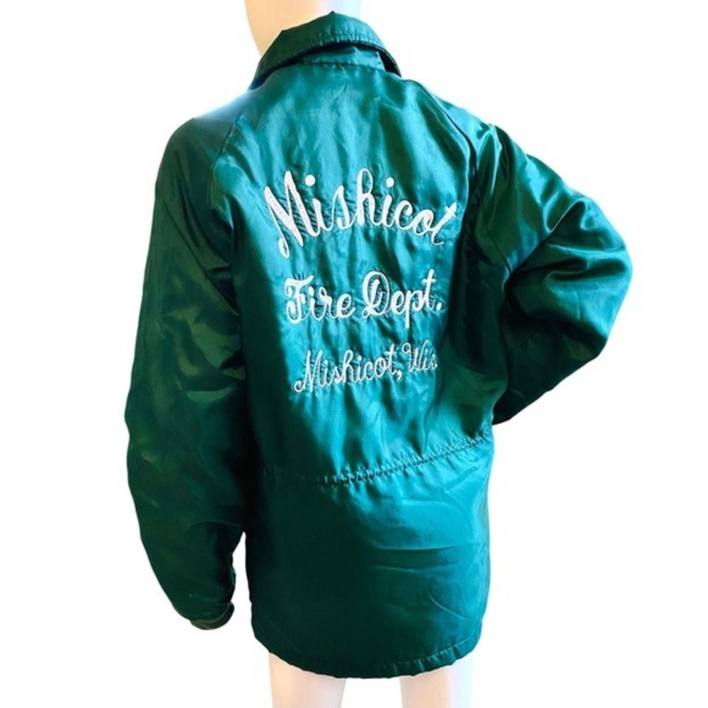 Vtg 1980s Dunbrooke Embroidered Satin Jacket Mishicot WI Fire Department Susie‎
